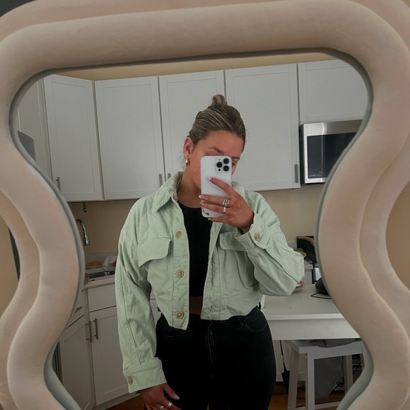 Zara | Jackets & Coats | Zara Light Green Denim Jacket | Poshmark